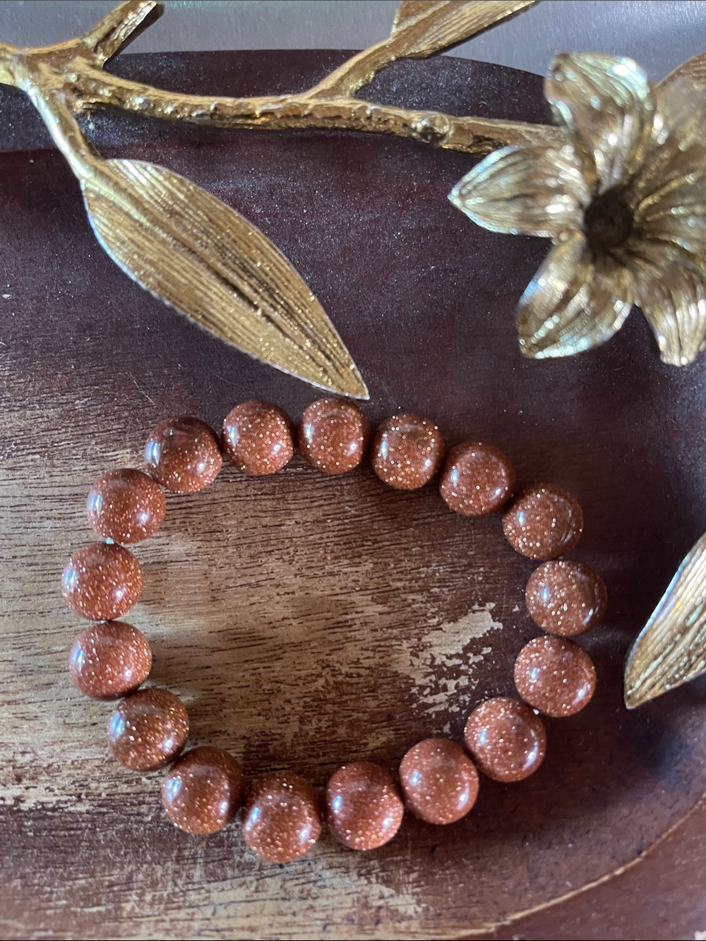 Goldstone Bead Stretch Bracelet - Brown Sparkle
